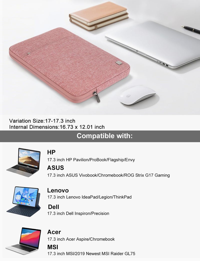 DOMISO 17 inch Laptop Sleeve Case Notebook Bag Protective Carrying Handbag for 17.3" Notebook/Dell Inspiron/MSI GS73VR Stealth Pro/IdeaPad 300 320 321/HP Envy/LG Gram 17"/ASUS ROG Strix GL702VS,Pink - Image 2